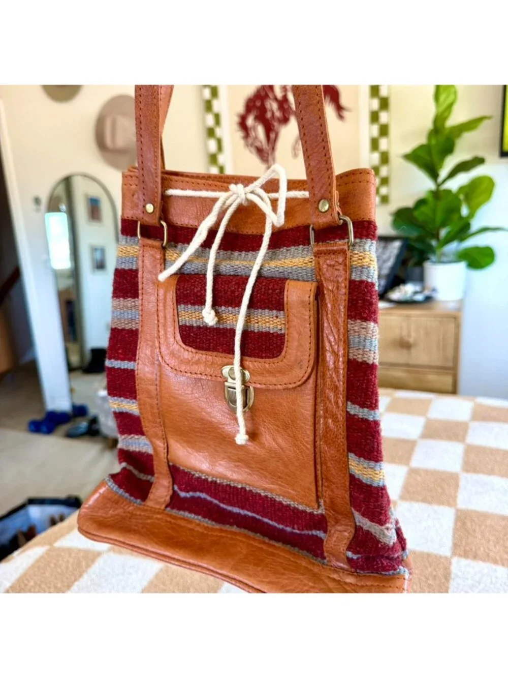 AMERICAN VINTAGE HANDMADE BOHO BAG SHOULDER PURSE RED BROWN - Picture 2 of 6